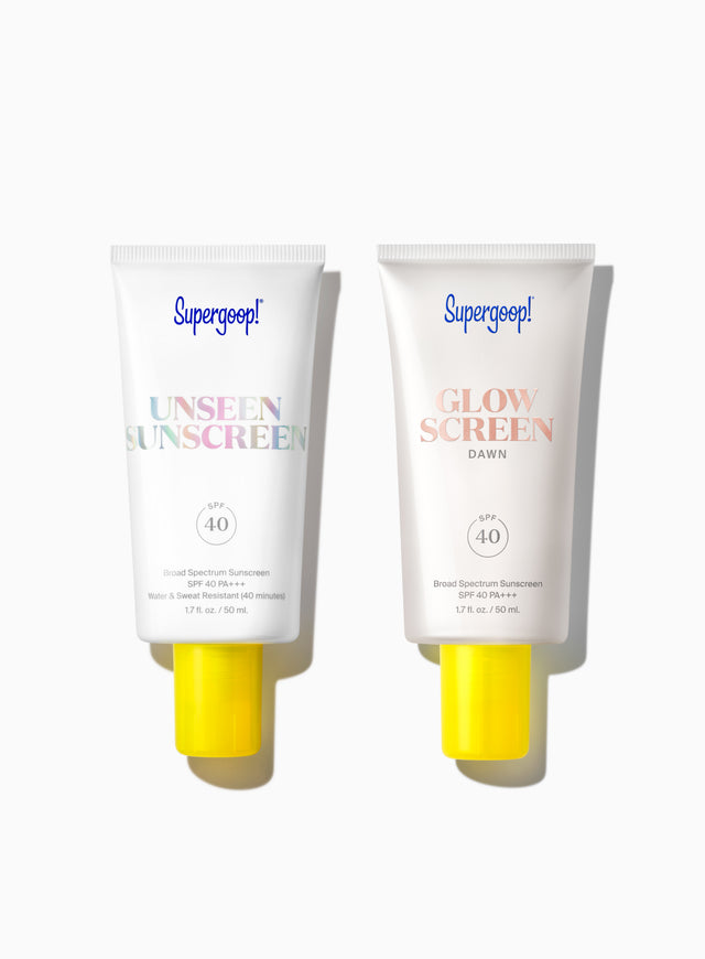 Supergoop! 2-in-1 Beauty Booster Set in Dawn / 1.7 oz. Texture and Packshot