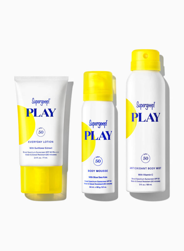Supergoop! PLAY Everyday Lotion SPF 50 with Sunflower Extract packshot for “3 Ways to PLAY” Travel Set