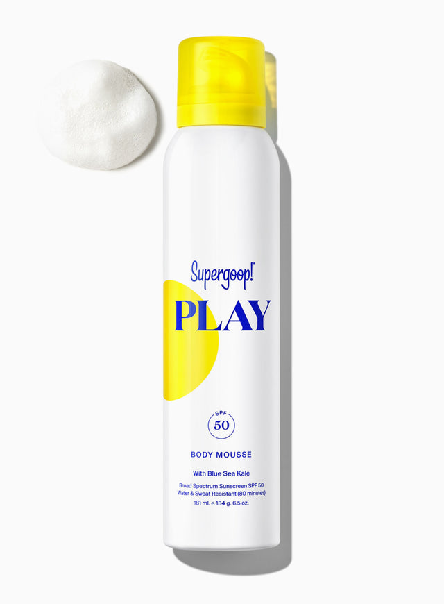 Supergoop! PLAY Body Mousse SPF 50 with Blue Sea Kale / 6.5 oz. Packshot and goop