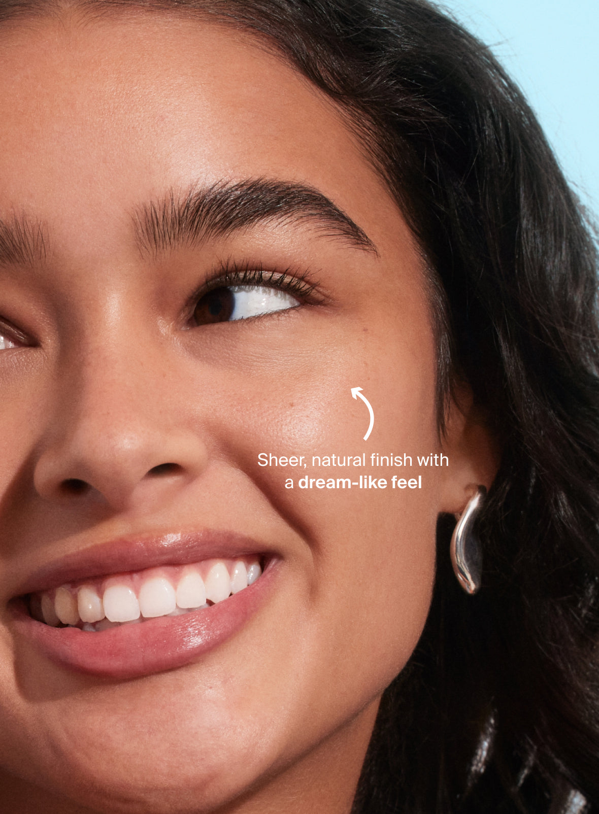 Supergoop! Mineral Unseen Sunscreen SPF 40 1.7 fl. oz. on face callouts "Sheer, natural finish with a dream-like feel"
