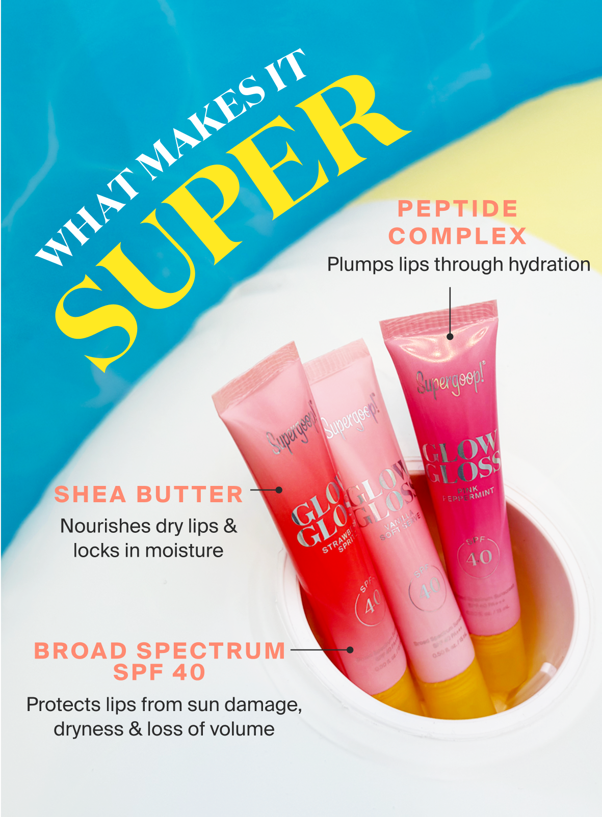 Supergoop! | Glow Gloss SPF 40 Lip BalmStrawberry Spritz / Vanilla Soft-Serve / Pink Peppermint