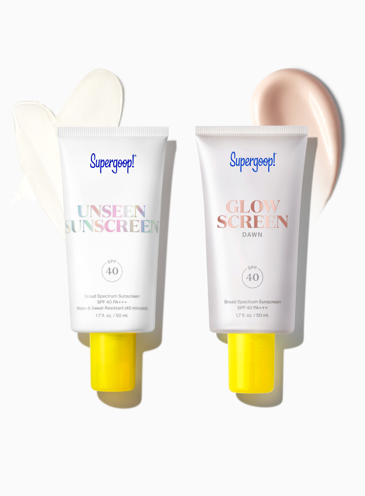 Supergoop! 2-in-1 Beauty Booster Set in Dawn / 1.7 oz. Texture and Packshot and goop