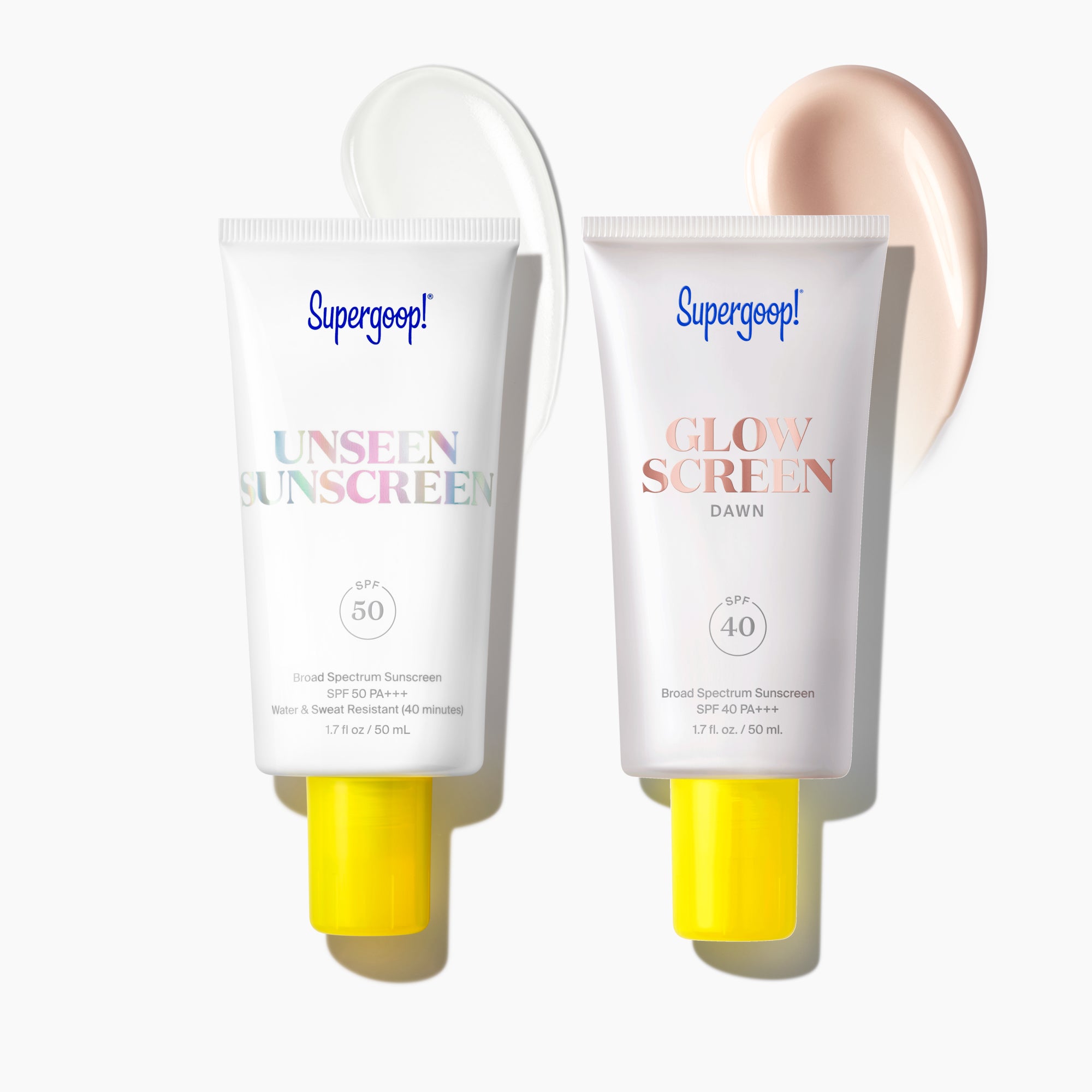 Supergoop! 2-in-1 Beauty Booster Set in Dawn / 1.7 oz. Texture and Packshot and goop