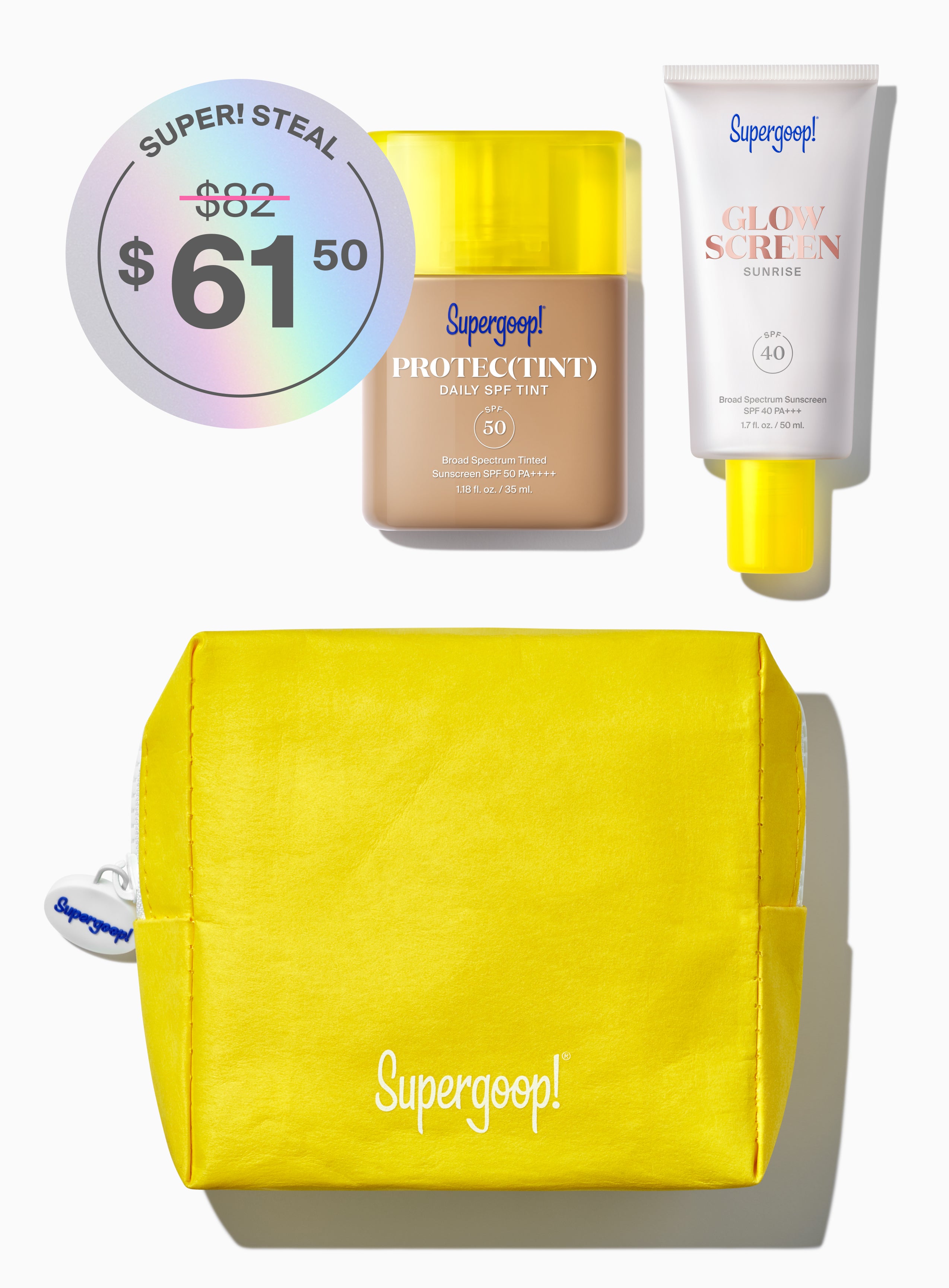 Supergoop! Build Your Own Beauty Set Supergoop! Protec(tint) Daily SPF Tint SPF 50 10N 14N 20C 22W 24N 26W 30W 32N 34C 40W 42C 46N 52N 58W / 1.18 fl. oz. Supergoop! Glowscreen SPF 40 Dawn / 1.7 fl. oz. Glowscreen SPF 40 Sunrise / 1.7 fl. oz. , Glowscreen SPF 40 Sunrise / 2.5 fl. oz. 