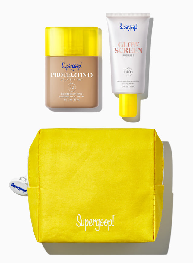 Supergoop! Build Your Own Beauty Set Supergoop! Protec(tint) Daily SPF Tint SPF 50 10N 14N 20C 22W 24N 26W 30W 32N 34C 40W 42C 46N 52N 58W / 1.18 fl. oz. Supergoop! Glowscreen SPF 40 Dawn / 1.7 fl. oz. Glowscreen SPF 40 Sunrise / 1.7 fl. oz. , Glowscreen SPF 40 Sunrise / 2.5 fl. oz. 