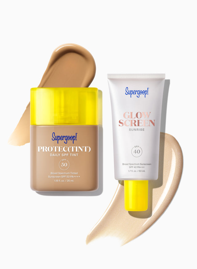 Supergoop! Build Your Own Beauty Set Supergoop! Protec(tint) Daily SPF Tint SPF 50 10N 14N 20C 22W 24N 26W 30W 32N 34C 40W 42C 46N 52N 58W / 1.18 fl. oz. Supergoop! Glowscreen SPF 40 Dawn / 1.7 fl. oz. Glowscreen SPF 40 Sunrise / 1.7 fl. oz. , Glowscreen SPF 40 Sunrise / 2.5 fl. oz. 