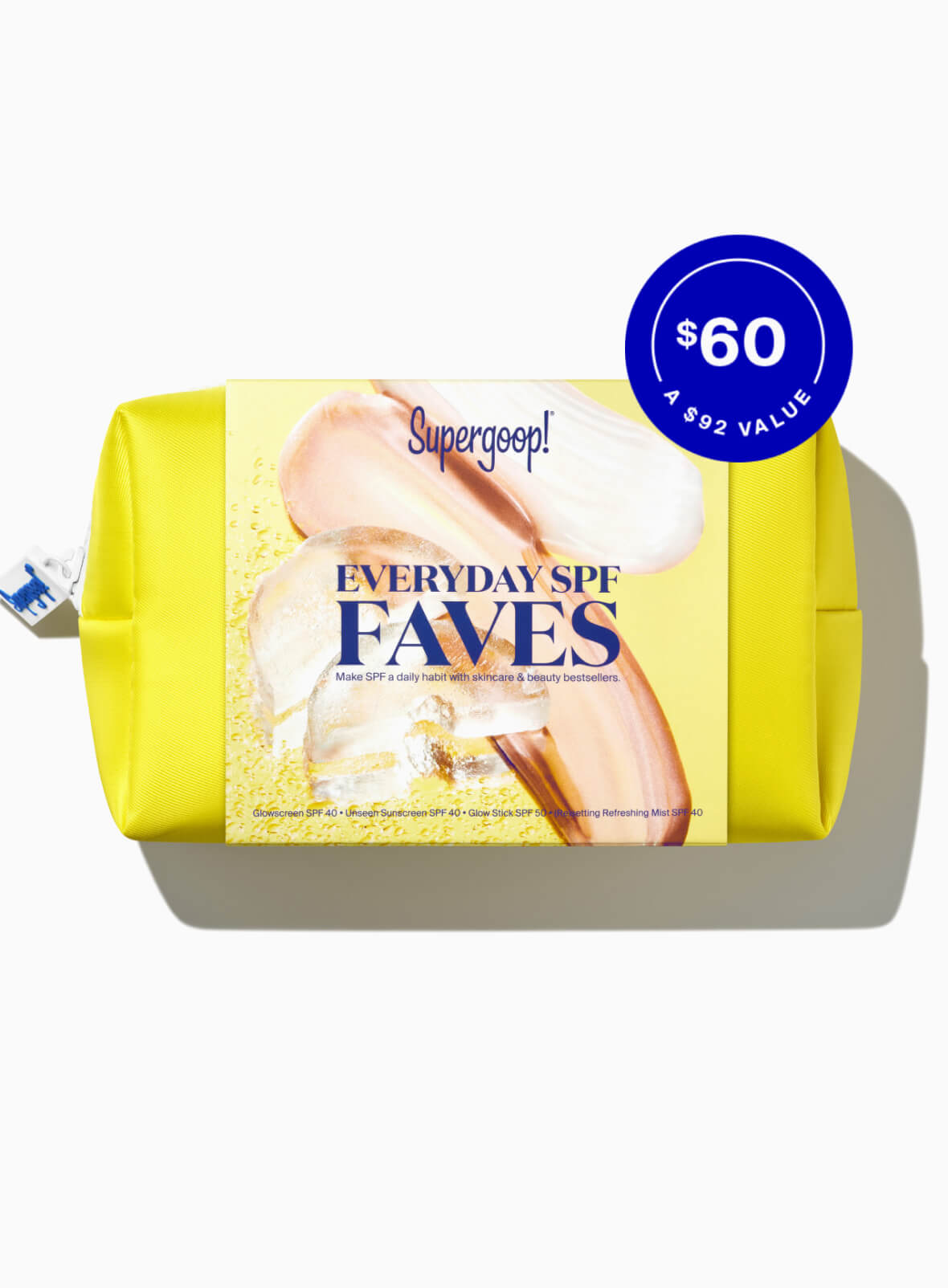 Supergoop! Everyday SPF Faves Kit packshot with $60 for $92 value sticker