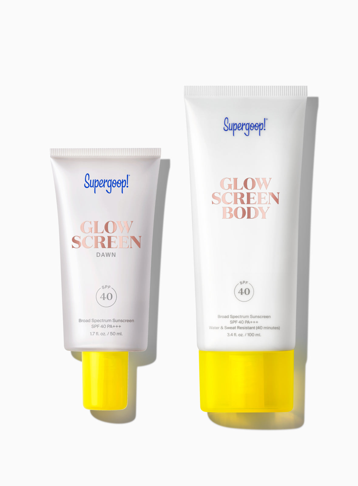 Supergoop! Glowscreen Body SPF 40 and Glowscreen SPF 40 / Dawn packshot