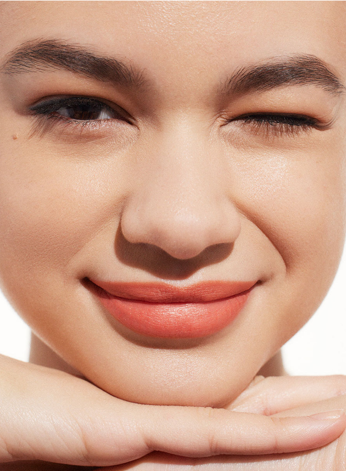 Supergoop! Lipshade 100% Mineral SPF 30 Hydrating Lipstick / High Five on model