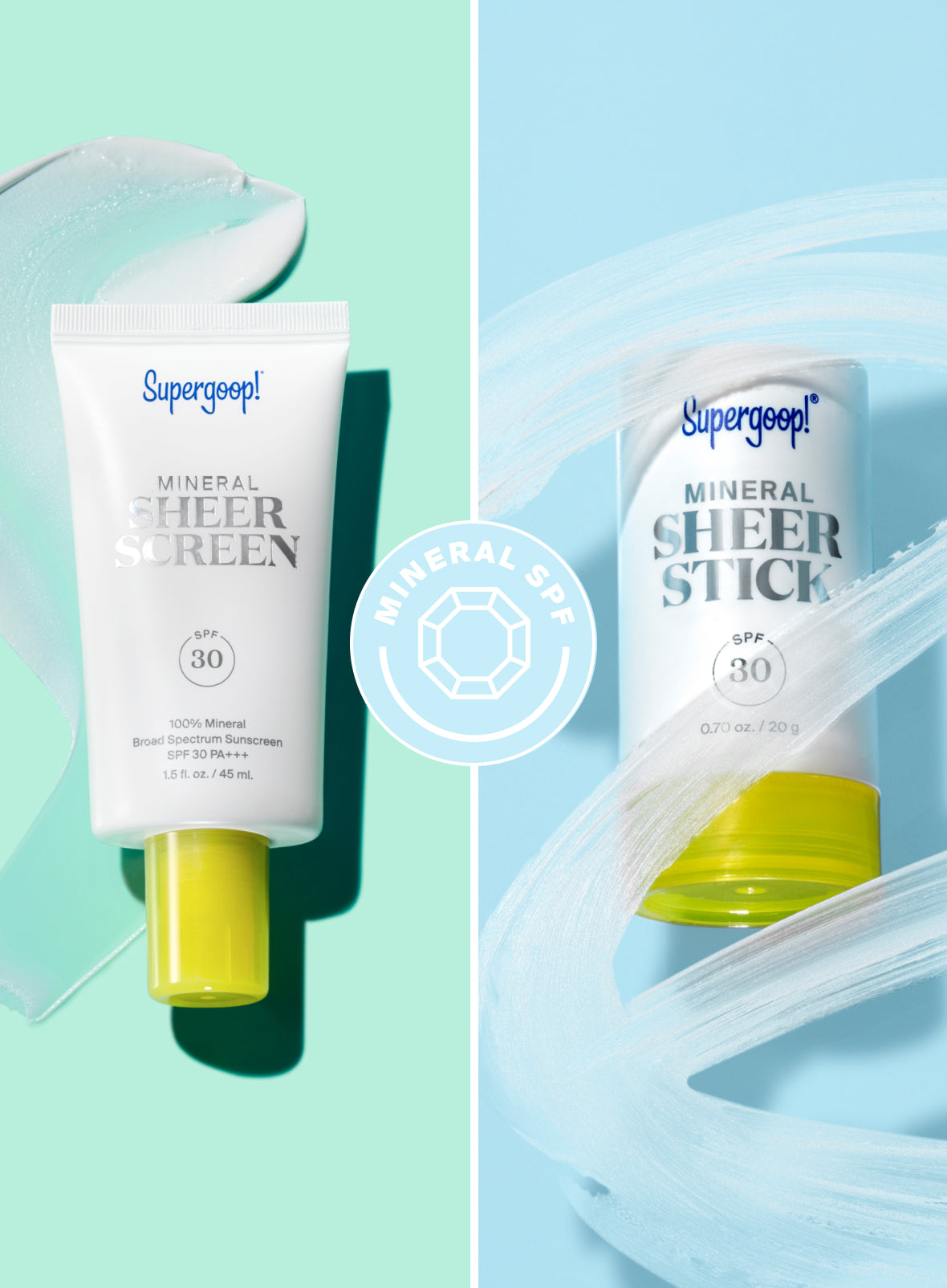 Supergoop! Mineral Sheer Stick SPF 30 0.70 oz. sheer screen & sheer stick displayed