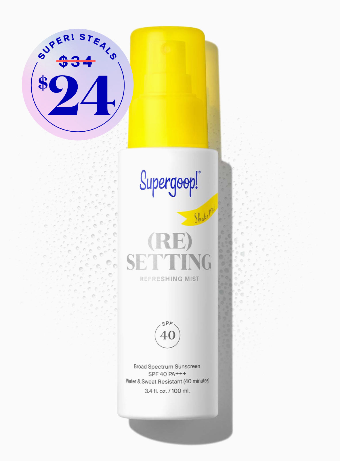 Supergoop! (Re)setting Refreshing Mist SPF 40 / 3.4 fl. oz. Packshot and goop