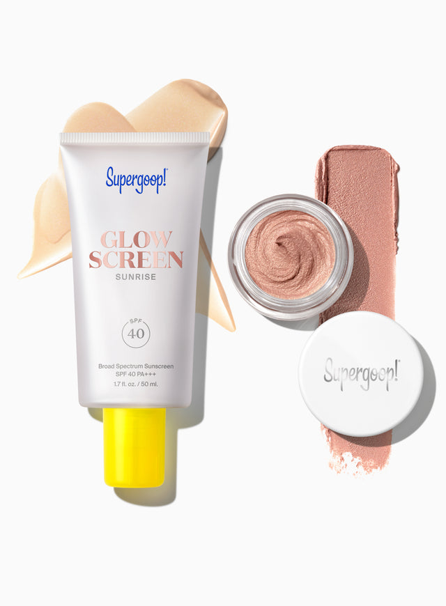 Supergoop! Shimmer & Glow Set Daydream Packshot and Texture swipes