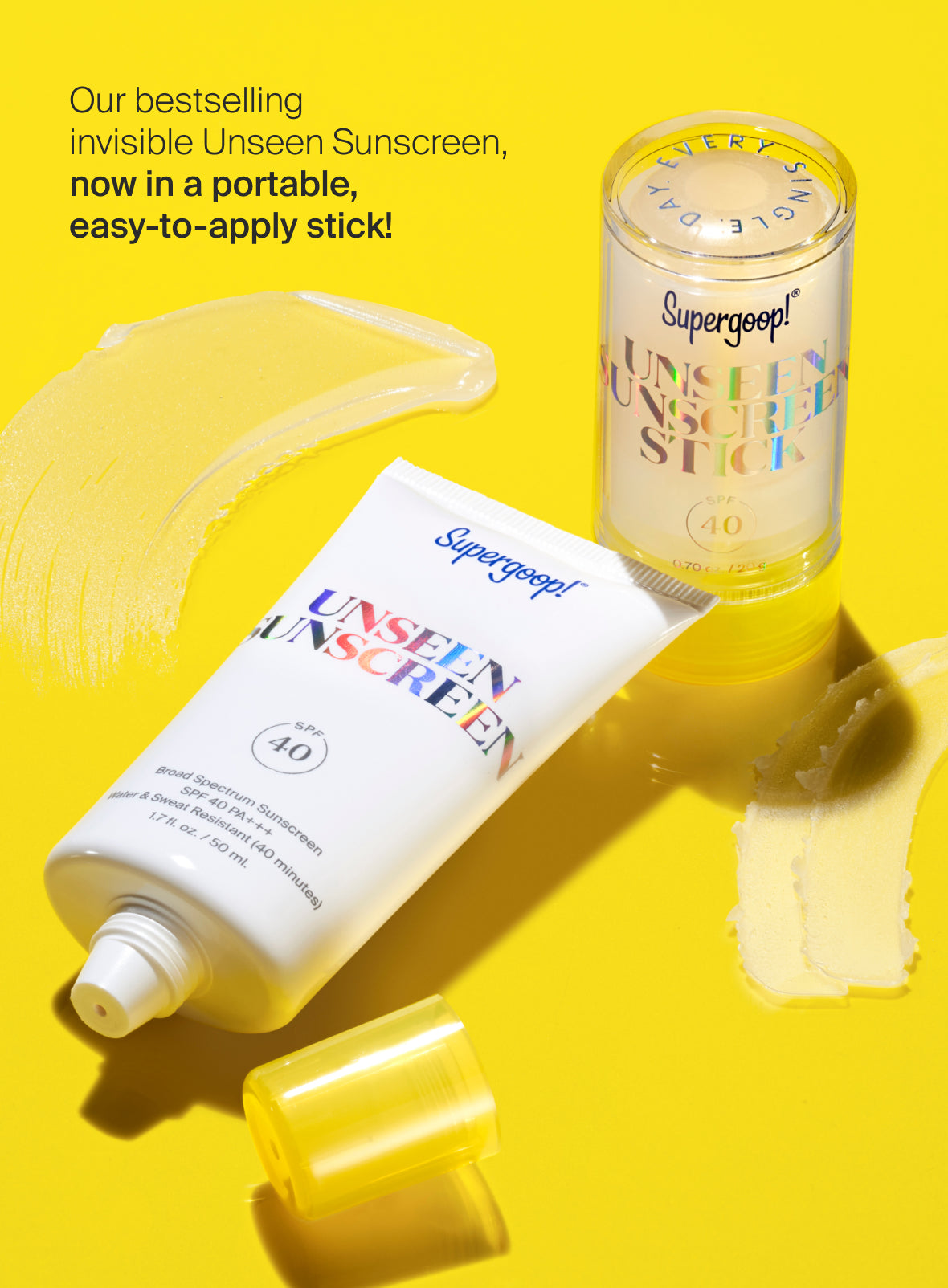 Supergoop! Unseen Sunscreen Stick SPF 40 0.70 oz. product shot with unseen sunscreen