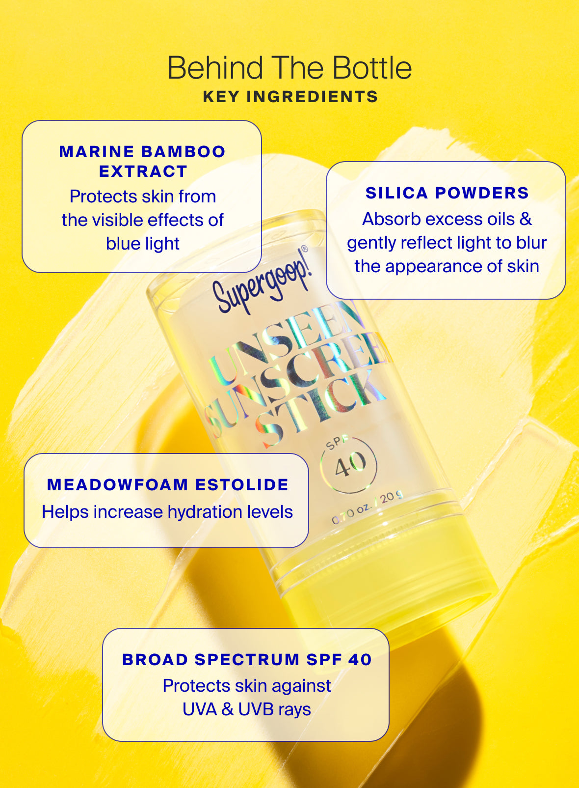 Supergoop! Unseen Sunscreen Stick SPF 40 0.70 oz. behind the bottle