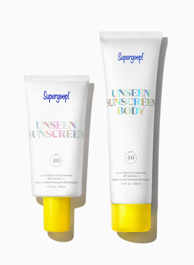 Supergoop! Unseen Sunscreen SPF 40 and Unseen Sunscreen Body SPF 40 packshot