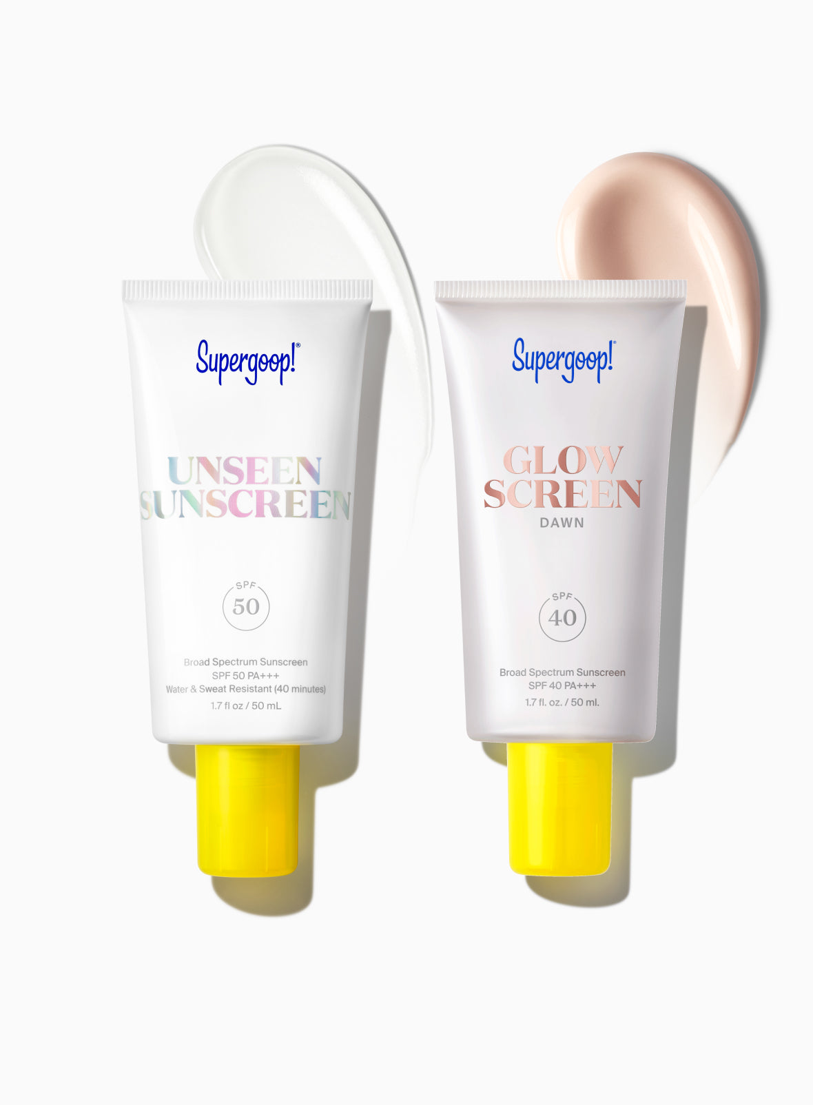 Supergoop! 2-in-1 Beauty Booster Set in Dawn / 1.7 oz. Texture and Packshot and goop