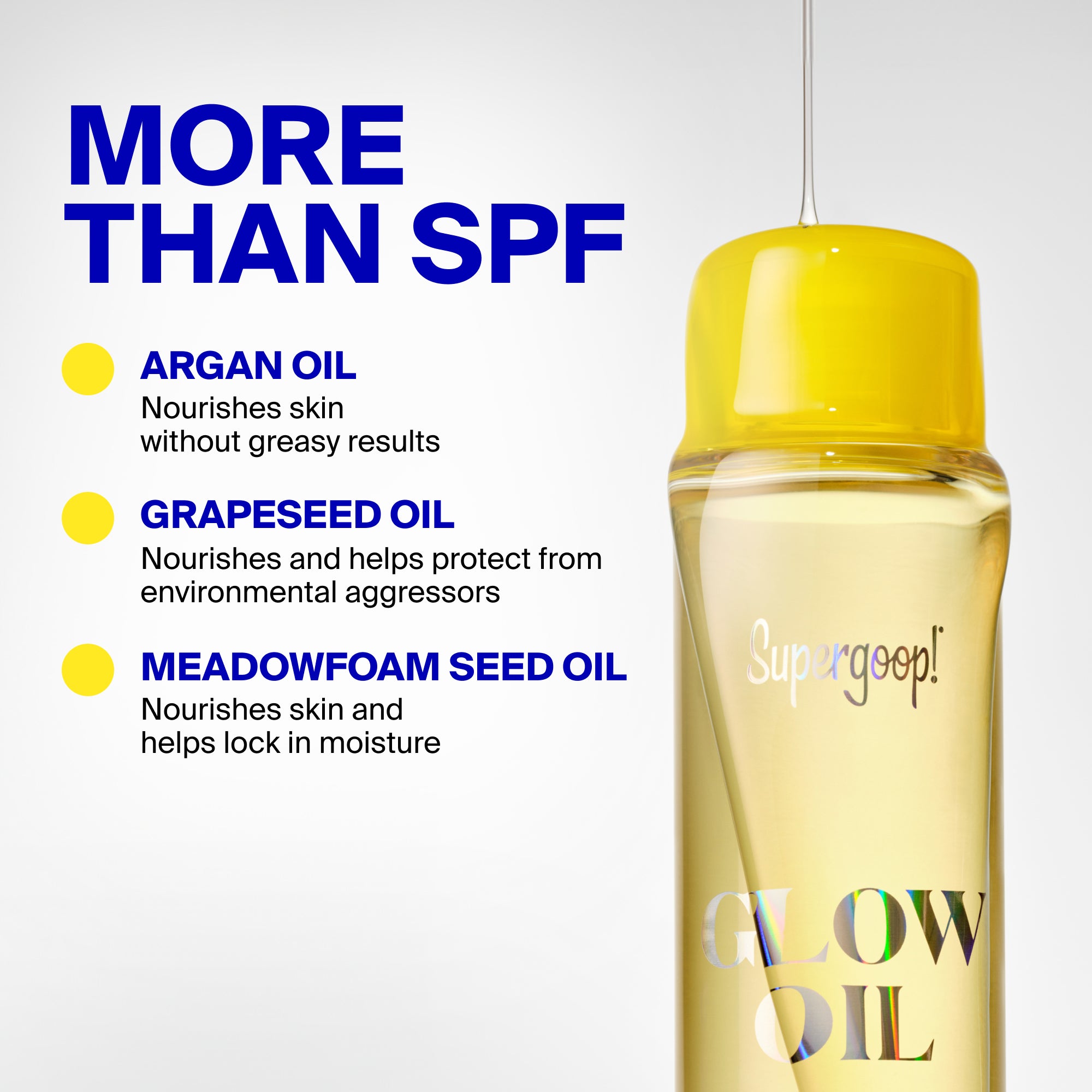 Supergoop! Glow Oil SPF 50 Beach Flower  and Sunkissed Coconut and Unscented 5 fl. oz. and 1 fl. oz.