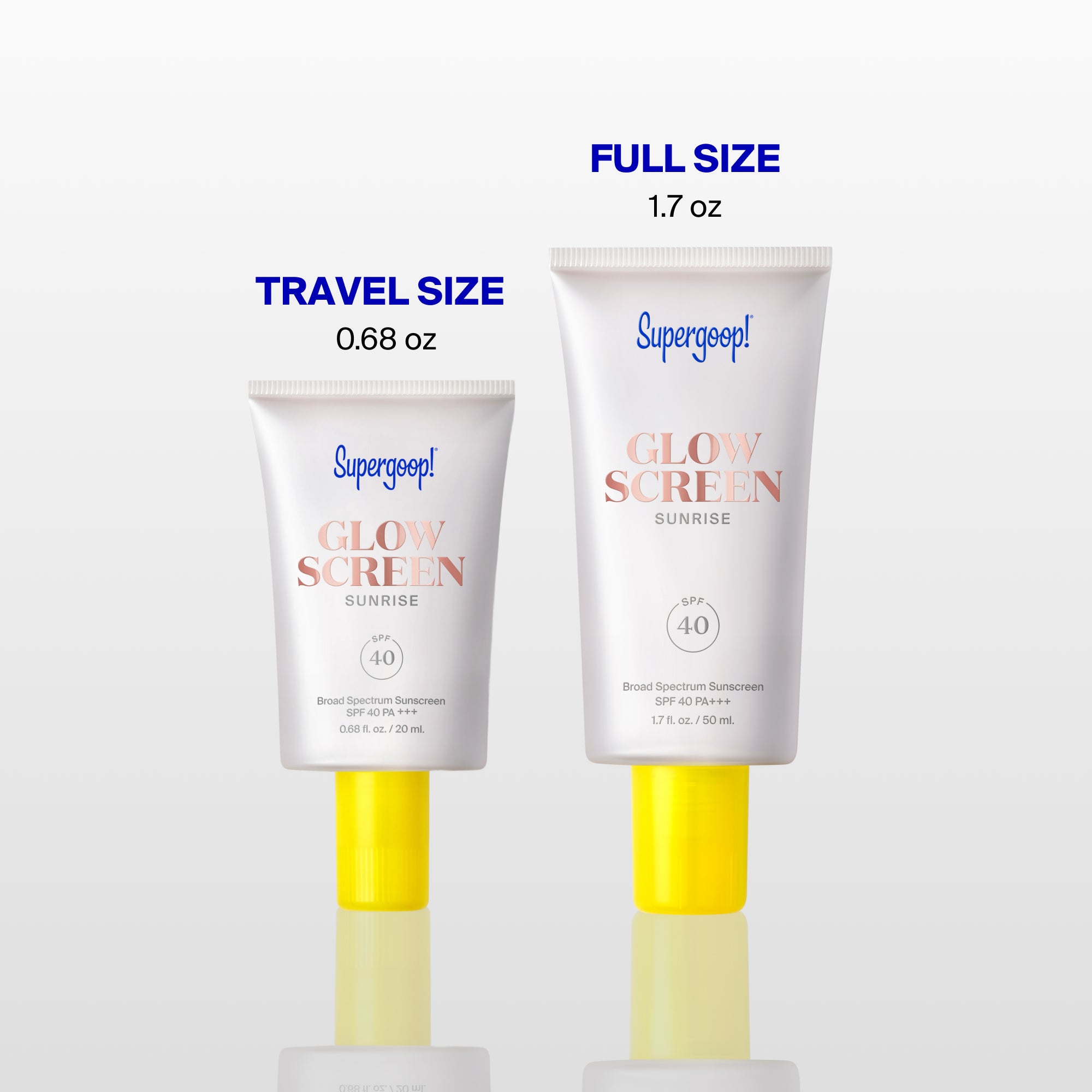 Supergoop! Glowscreen SPF 40 Sunrise / 1.7 fl. oz. , Glowscreen SPF 40 Sunrise / 2.5 fl. oz. and Glowscreen SPF 40 Sunrise / 0.68 fl. oz. Sunrise / 2-pack product swatch on model