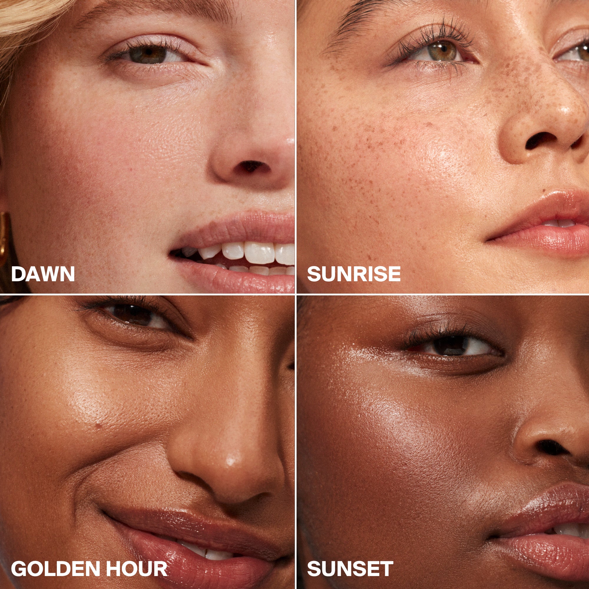 Product swatched on skin Glowscreen SPF 40 Dawn / 1.7 fl. oz. Glowscreen SPF 40 Sunrise / 1.7 fl. oz. Glowscreen SPF 40 Sunrise / 0.68 fl. oz. Glowscreen SPF 40 Golden Hour / 1.7 fl. oz. Glowscreen SPF 40 Sunset‎ / 1.7 fl. oz. and Glowscreen SPF 40 Sunrise / 2.5 fl. oz. Sunrise / 2-pack Dawn / 2-pack Golden Hour / 2-pack Sunset / 2-pack