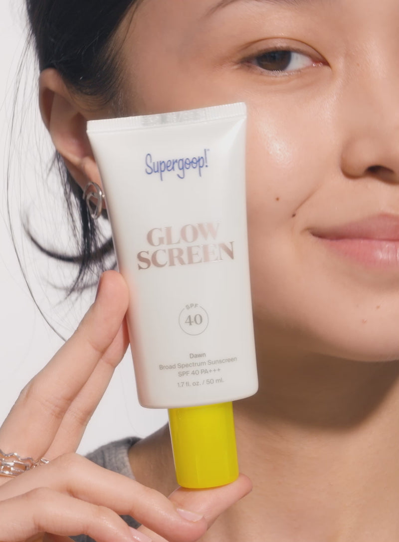 Supergoop! Award Winners SPF Super! Set PLAY Everyday Lotion SPF 50 with Sunflower Extract 18 fl. oz. Unseen Sunscreen SPF 40 1.7 fl. oz. Glowscreen SPF 40 Sunrise, Dawn, Golden Hour, Sunset / 1.7 fl. oz. goop