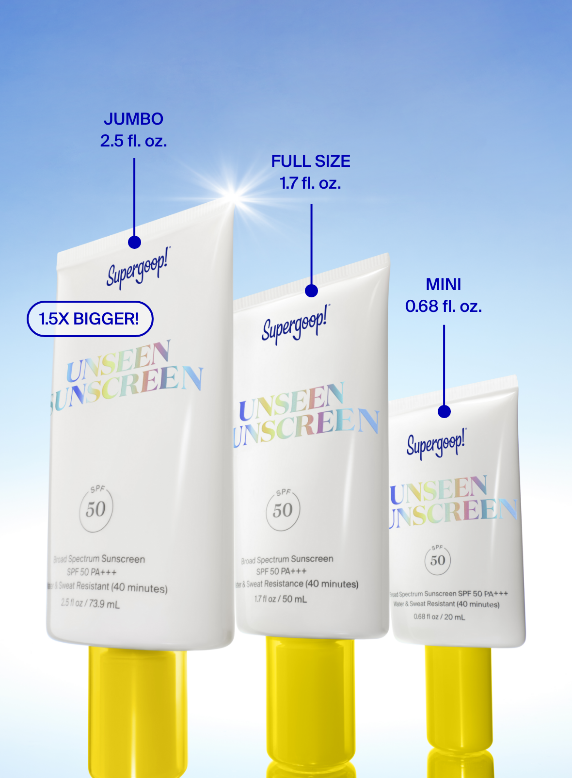 Supergoop! Unseen Sunscreen SPF 50 1.7 fl. oz. 2.5 fl. oz. 0.68 fl. oz. 