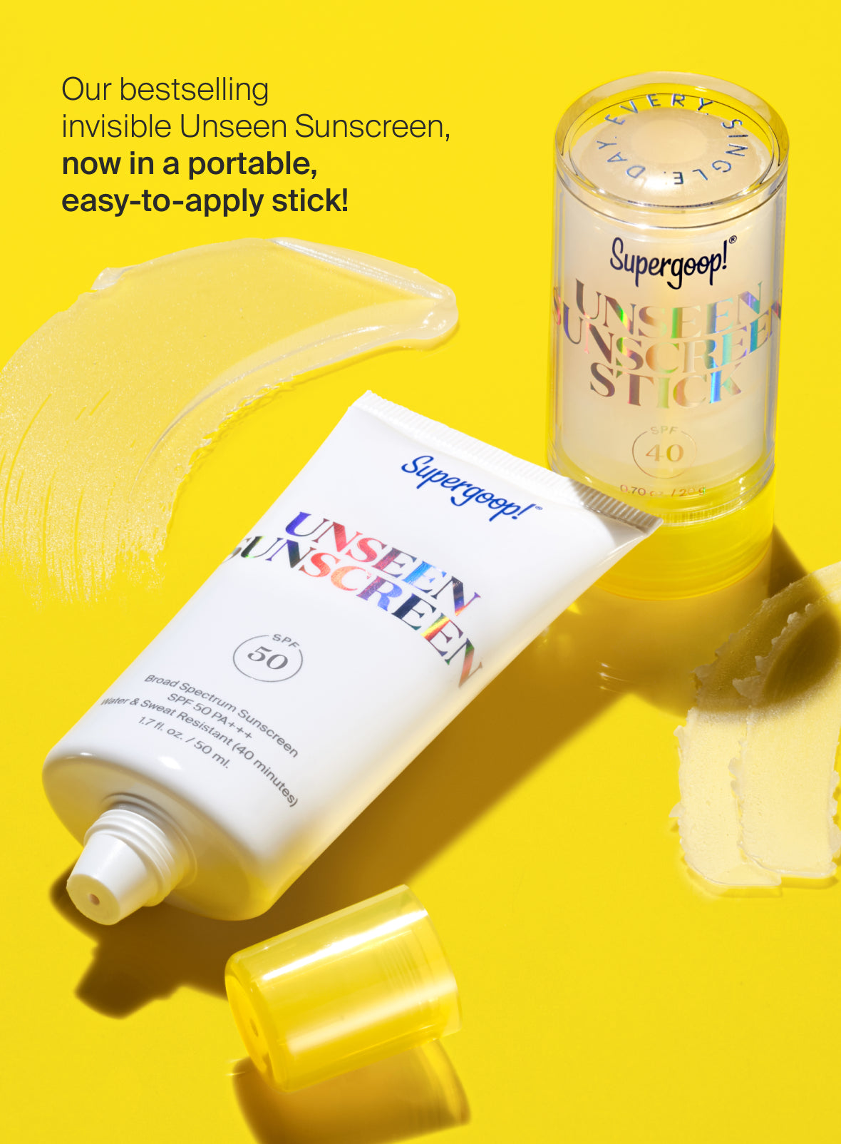 Supergoop! Unseen Sunscreen Stick SPF 40 0.70 oz. product shot with unseen sunscreen